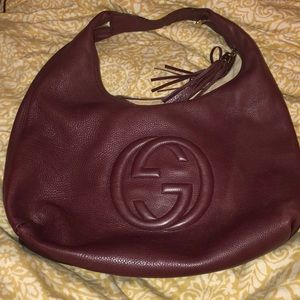 Gucci Burgundy Pebbled Calfskin Leather Soho Hobo